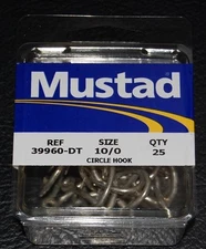 25 Mustad 39960DT Duratin Size 10/0 Circle Hooks 2X Strong Saltwater 39960DT-100