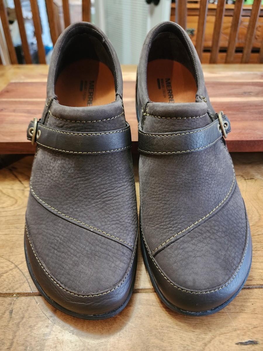 Merrell Leather Expresso DASSIE Buckle Slip-On Shoe Size