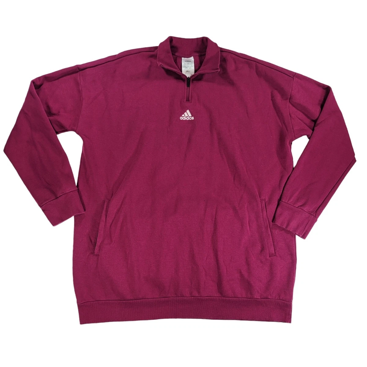 Adidas Pullover Sweater Mens XL Mock Neck Zip Red Burgundy Center Logo