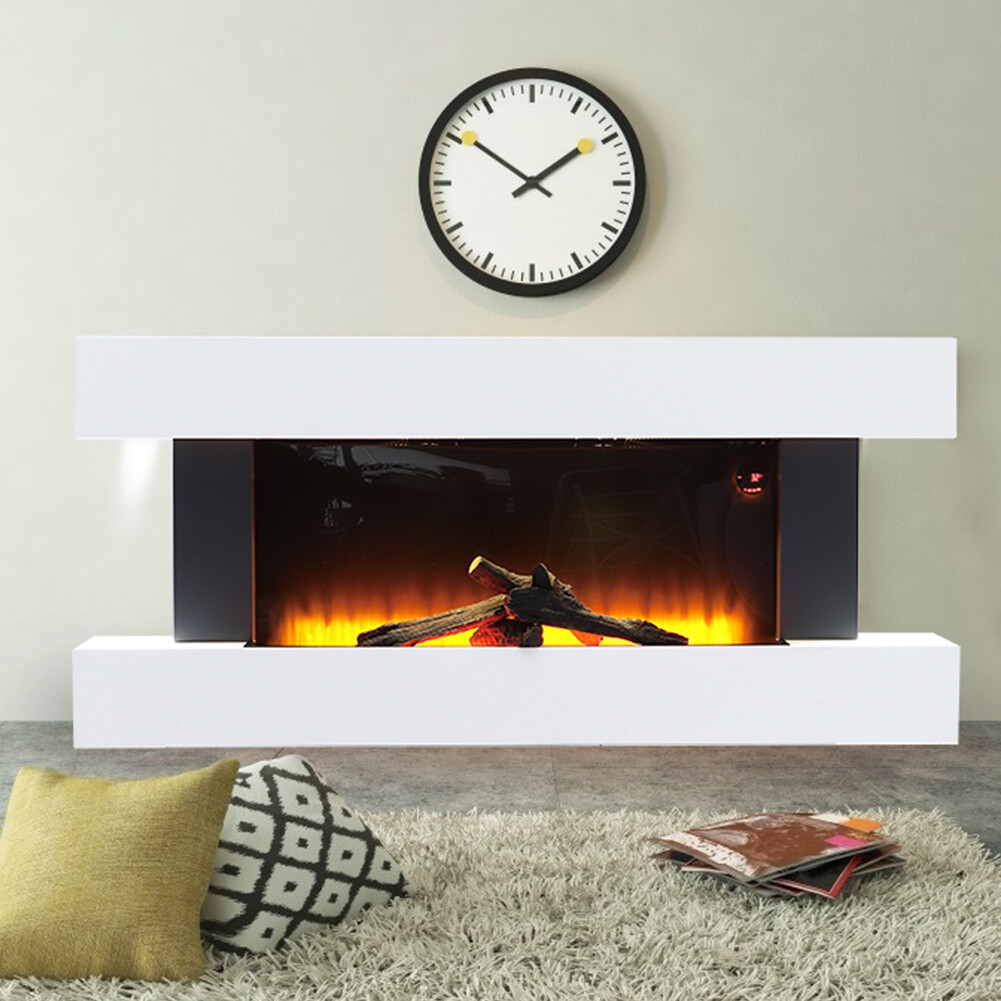 40/50/60 Inch Electric Fire Insert LED Fireplace White Suite Wall Inset  Heater | eBay