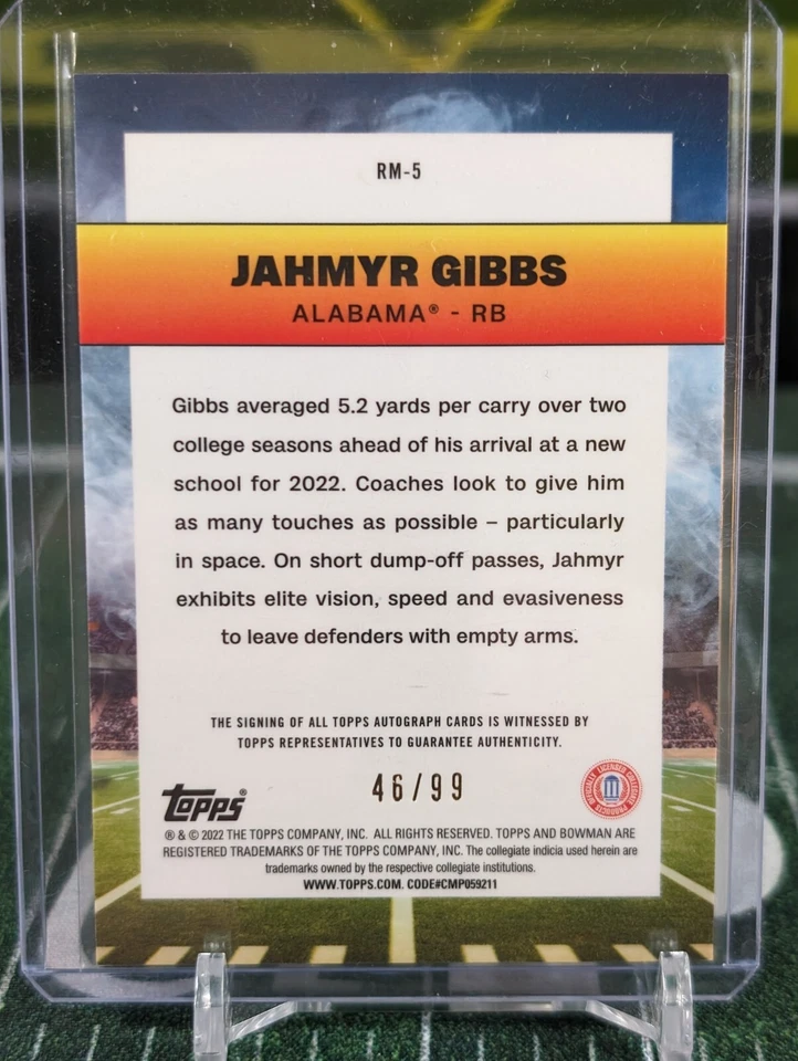 JAHMYR GIBBS 2022 BOWMAN CHROME UNIVERSITY RAMBLIN MAN AUTO 46/99 - Image 2 of 2