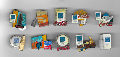 Coke Spinning Bottle, Mascots, And More Athens 2004 Olympic Sponsor 10 Pin Set
