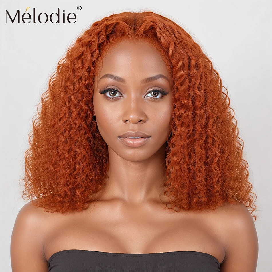 Ginger Orange 13x6 HD Curly Short Bob Human Hair Lace Front Wig Remy