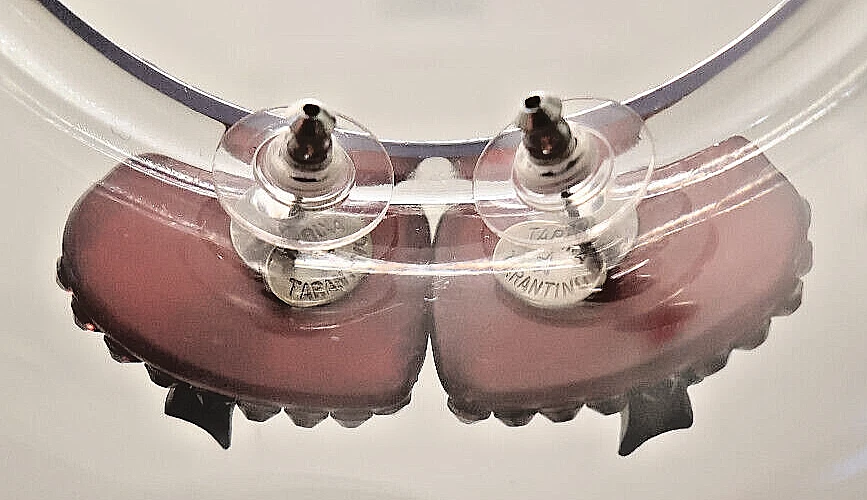 Tarina Tarantino earrings red hearts Lucite & Swarovski crystal black bow studs - Image 2 of 4