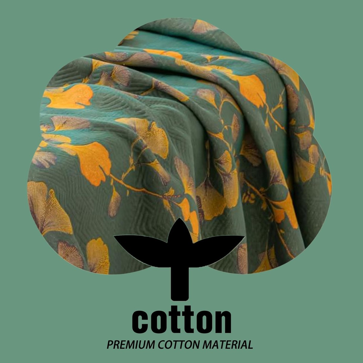 Ginkgo Leaf Cotton Gauze Reversible Kantha Quilt Blankets Bedspreads, Green / Full