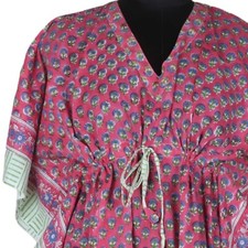 Women Hand Block Printing Kaftan Dress Boho V Neck Sleeveless Summer Dress