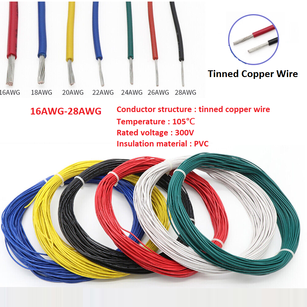Kabel Litze Kupferlitze Schaltlitze Kupfer-Schalt-Litze 16AWG-28AWG Viele Farben