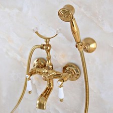 Gold Color Brass Clawfoot Bath Tub Faucet with Handshower - Wall Mount Zna901