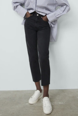 ZARA WOMAN NWT STRAIGHT LEG JEANS HI RISE HIGH WAIST CROPPED BLACK 4365/034  8 | eBay