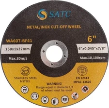 100 Pack 6"x.045"x7/8" Cut-off Wheels SATC Metal & Stainless Steel Cutting Discs