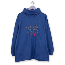 Pile Vintage a collo alto blu con ricamo Hippie - Taglia L uomo