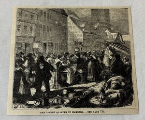 1881 magazine engraving~ THE JEWISH QUARTER IN HAMBURG Germany