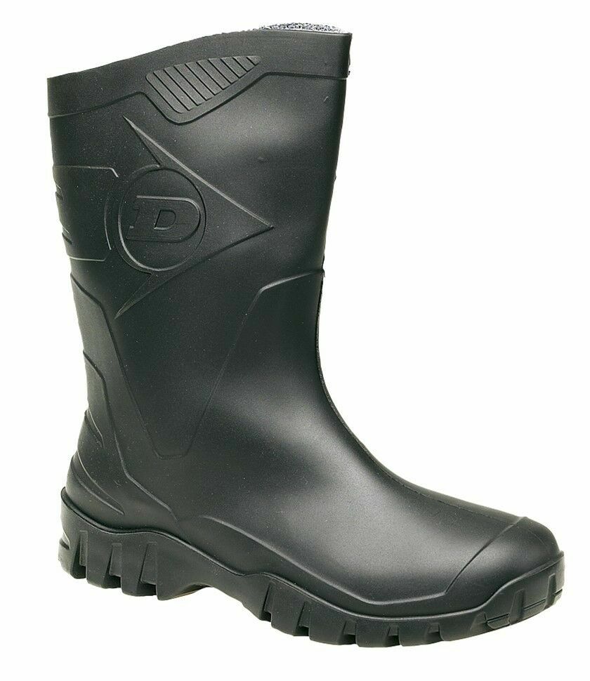 Dunlop HEVEA Green or Black Half Length Welly Wide Calf Wellington Boots Wellies