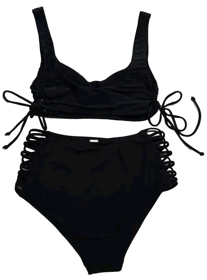 Hollister Talla S Entrecruzado Recorte Lados Bikini Baño Traje de Baño Top Con Cordones Negro Foto 2 de 4