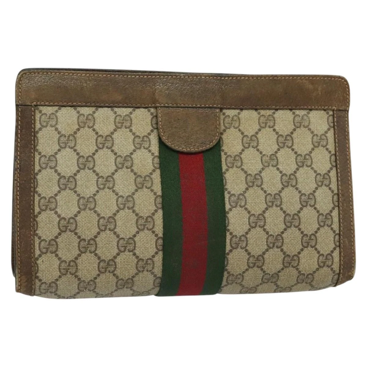 Sac pochette GUCCI GG Supreme Web Sherry Line PVC beige vert rouge authentique BD373
