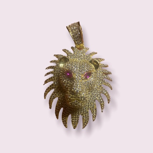 MEN 925 STERLING SILVER ICY CZ Yellow Gold PLATED 3D TIGER HEAD PENDANT*GM101 - Picture 3 of 4