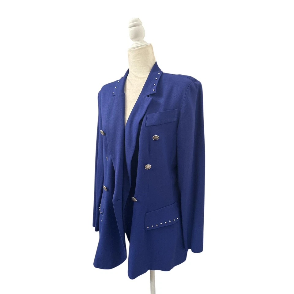 Blazer chaquetas Lew Magram para mujer vintage años 90 pechos delanteros azul talla grande Foto 2 de 4