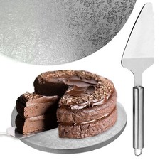 8" CAKE BOARD & SERVER SET Serving Knife Cutter Plate Base Drum Silver Wedding
