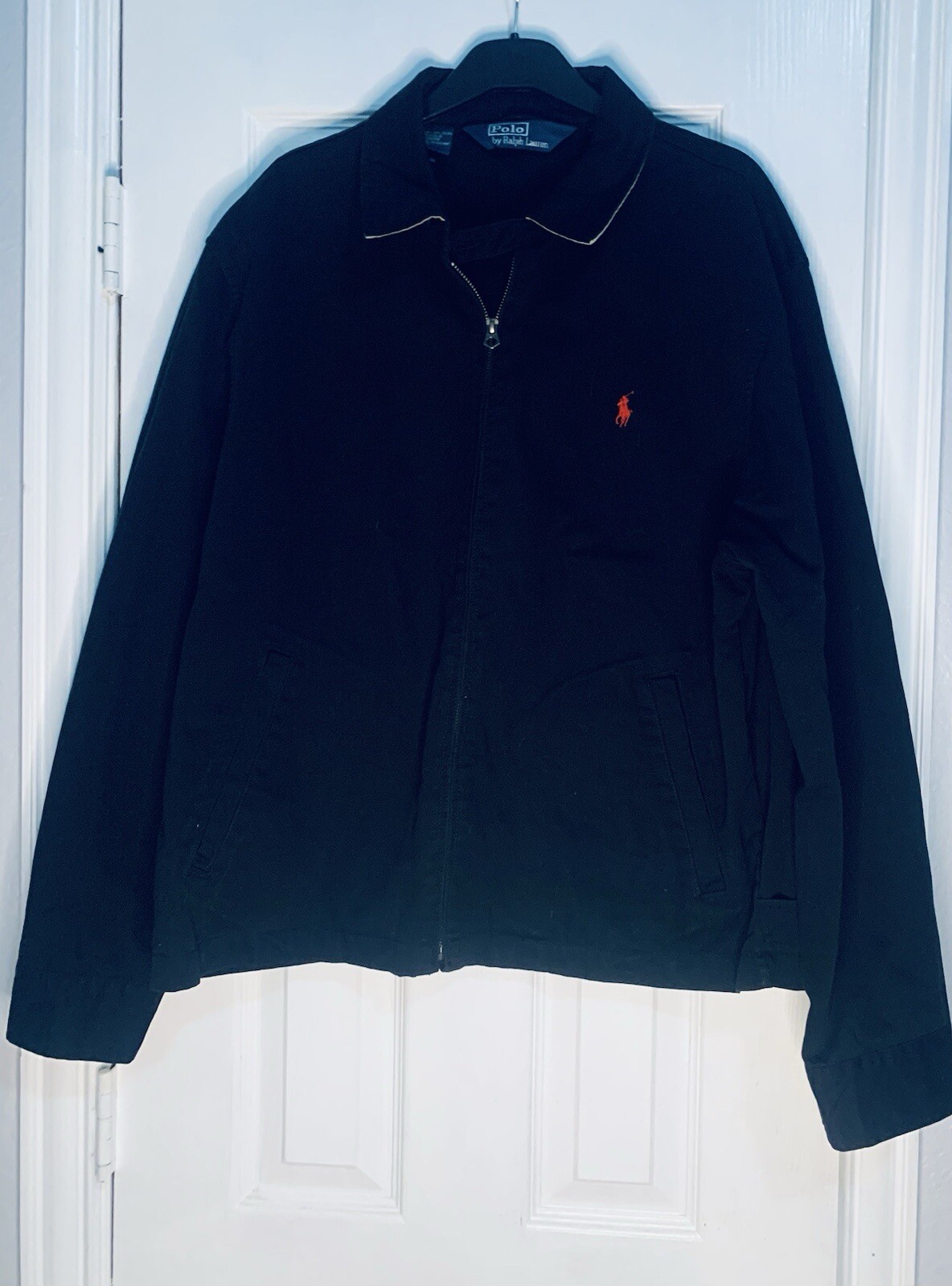 Giacca Bomber Vintage Polo Ralph Lauren Collo Uomo Nero Rosso Pony Cotone XL