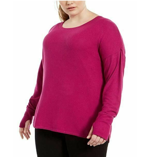 Ideology Women's Pullover Round Neck Long Sleeve Soft Knit Top Pink Size Large