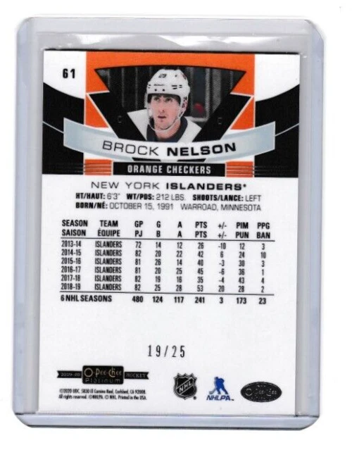 2019 O-Pee-Chee Platinum Orange Checkers Brock Nelson 61 19/25 - Image 2 of 2