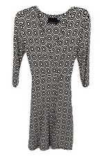 Cynthia Rowley Dress Faux Wrap Black White Rayon V-Neck 3/4 Sleeve Geometric SM