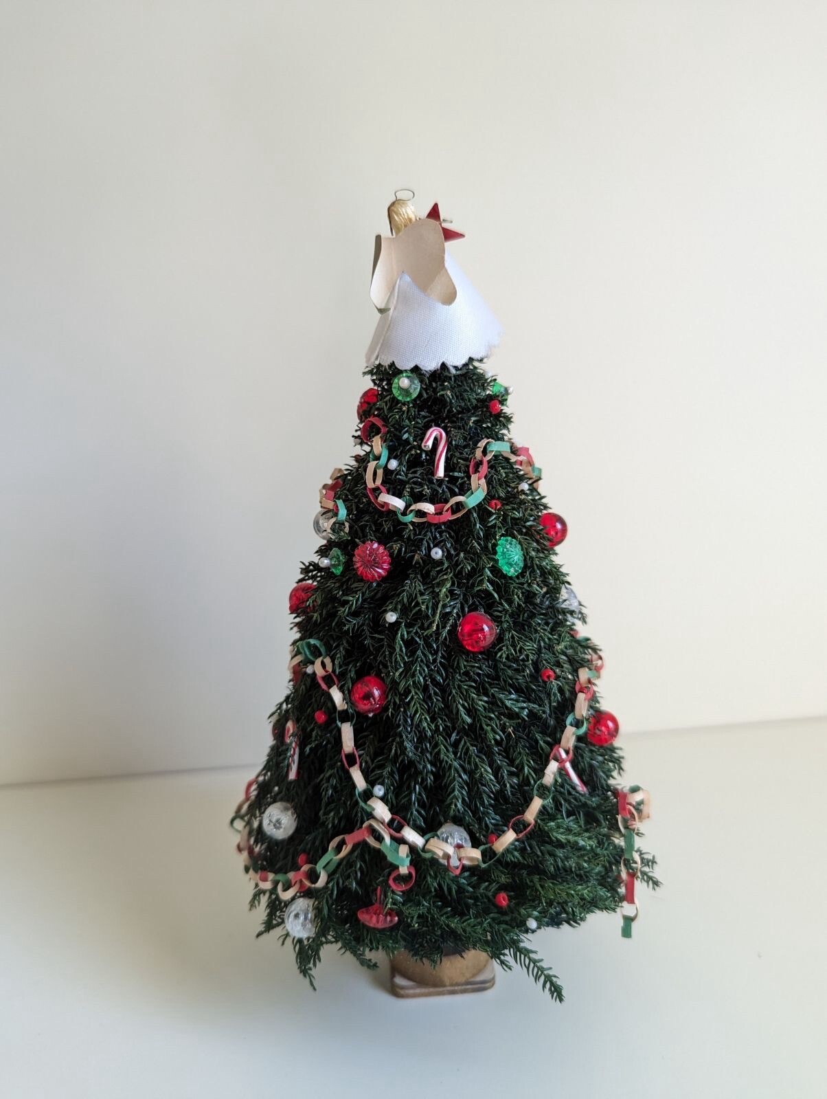 Vintage Dollhouse Miniature Decorated Christmas Tree & Skirt, Artisan 1