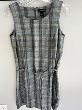ann taylor plaid sleevless dress knee length belted sz6 summer