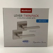 KWIKSET HALIFAX DOOR LEVER SATIN NICKEL FINISH FOR BED / BATH. TWIN PACK NIB
