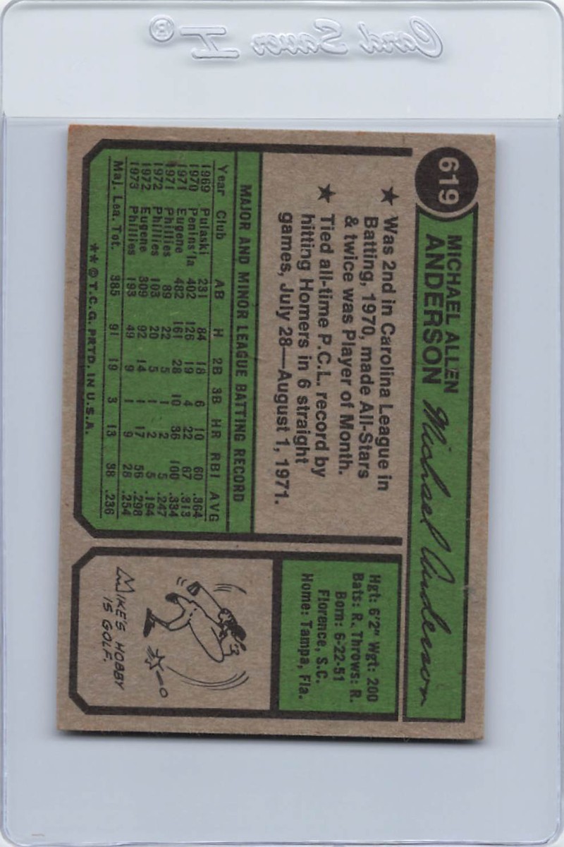 1974 Topps #619 Mike Anderson Phillies Signed Auto *G4331 | eBay