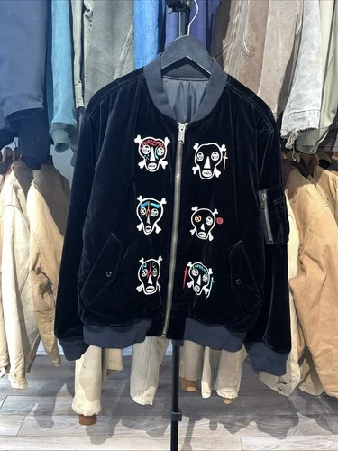 SS21 Supreme Clayton Patterson Skulls Embroidered Velvet MA-1 Bomber Jacket XL - product listing photo
