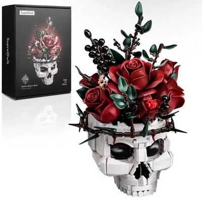Halloween Skull Rose Bouquet MOC Building Blocks Botanical Flowers Decor Gift