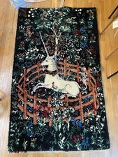 1970s Unicorn In Captivity Completed Latch Hook Rug Vintage