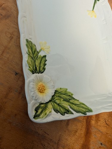 Vintage LEFTON China Green Heritage Yellow Flower Tea Cookie Tray 11" x 6" - Picture 5 of 8