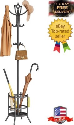 Coat Rack with Umbrella Holder, Coat Tree Freestanding, Coat Rack Stand with 16