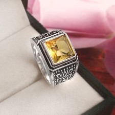 925 Sterling Silver Yellow Citrine Gemstone Jewelry Ring All size US 