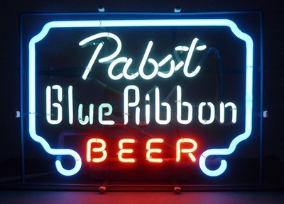 PABST BLUE RIBBON BEER old NEON SIGN 20 inch frame HOME BAR man cave FRANCE