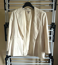 H M Women  s Cream Blazer Size 18 Open Front Long Sleeve.