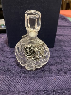 Vintage Cristal Perfume Bottle Made in France by VCA Pewter Roses.
