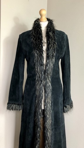 East Boho Real Suede Faux Fur Maxi Long Penny Lane Style Afghan Coat Size 8 10 - Picture 2 of 17