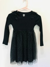 GIRL'S KNIT LONG SLEEVE TULLE DRESS BLACK SPARKLING WONDER NATION SMALL 6/6X