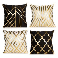 Set Of 4 Pillow Covers 18  18 Inch Gold Foil Home Decorative Black And Gold