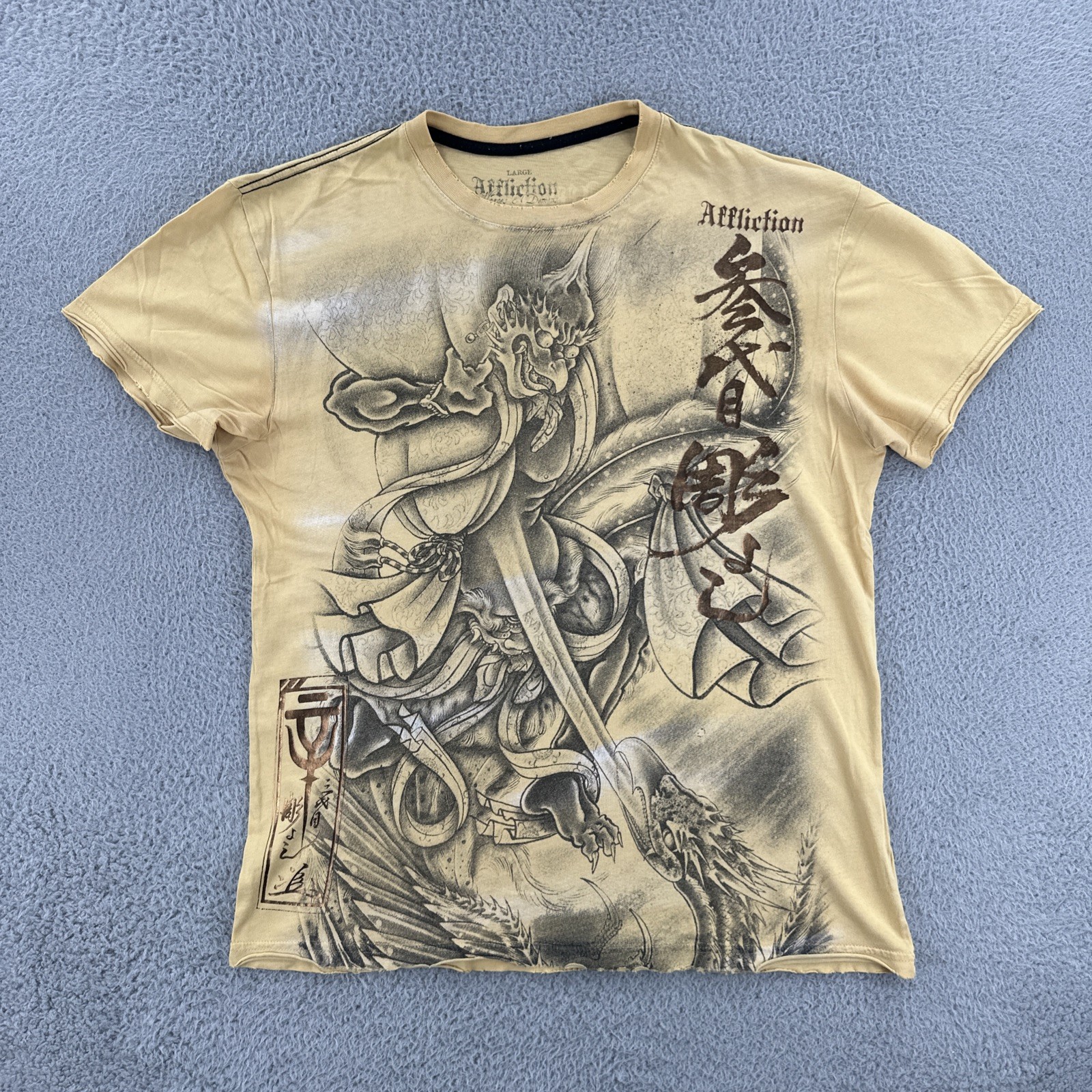 Vtg Affliction Heroes & Demons By Horiyoshi III Mens Large Y2K AOP Graphic Print