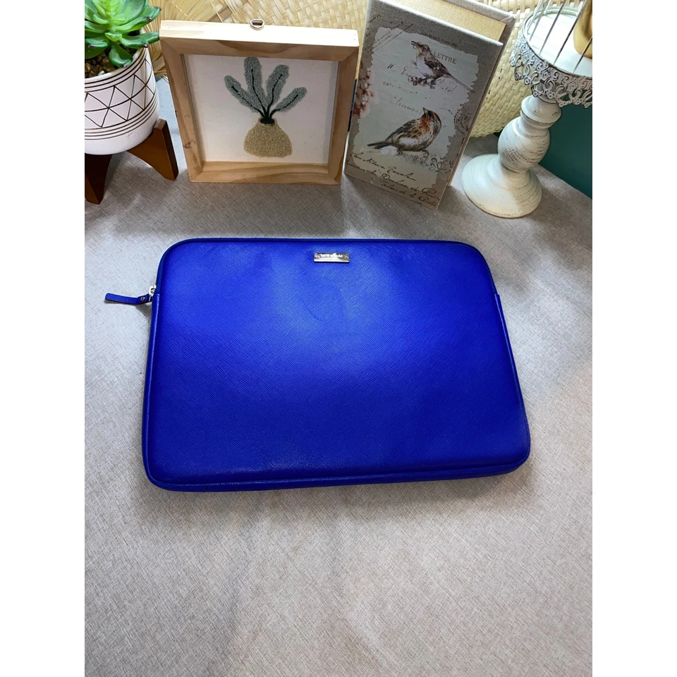 Kate Spade New York Laptop Sleeve Zip Case Blue Gold Logo Hardware  - Image 4 of 4