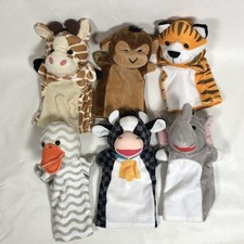 Melissa Doug Hand Puppets Lot Of 6 Giraffe Monkey Elephant Tiger Duck Cow