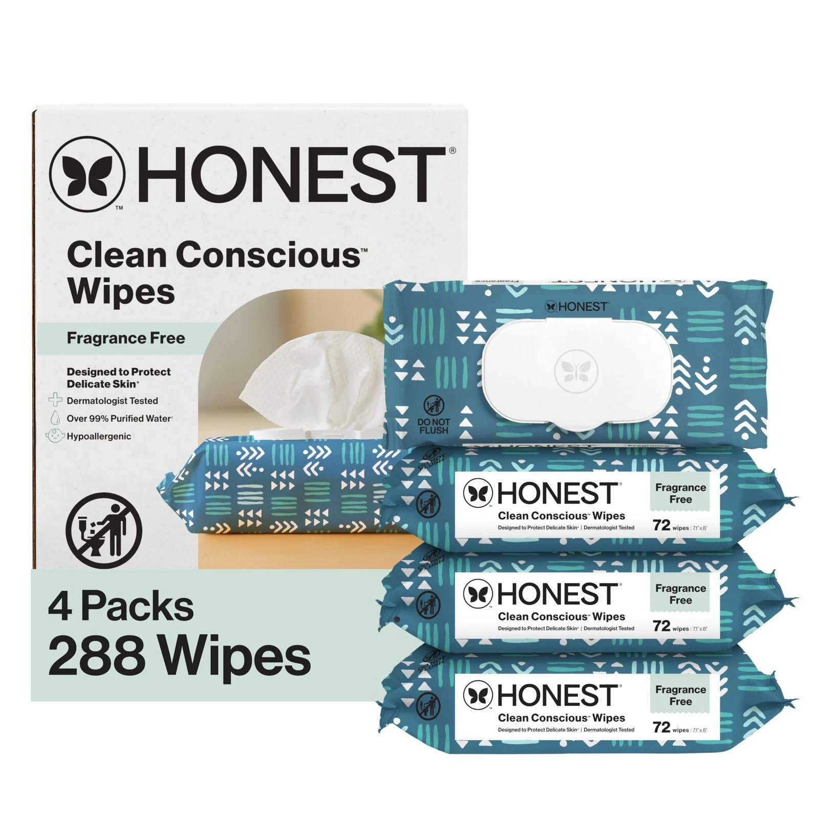 The Honest Company Hypoallergenic 72 Count (Pack of 4), Balance Blues