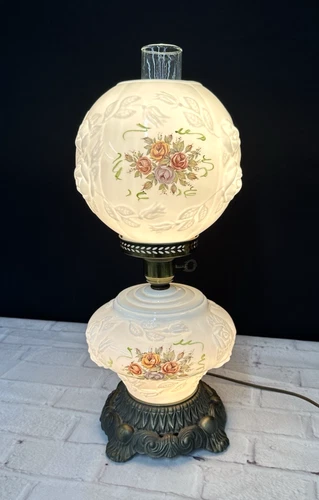 Vintage 1972 EF & EF  Industries Milk Glass Hurricane Lamp Wild Rose | No. 537X