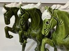 Set of 3 Vintage Ceramic Horse Figurines 8” Green With White Manes-Tails  — photo 3