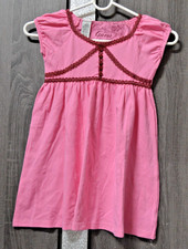 Guess Girls Pink Dress Size M 5/6 Short Sleeve Burgundy Trim
