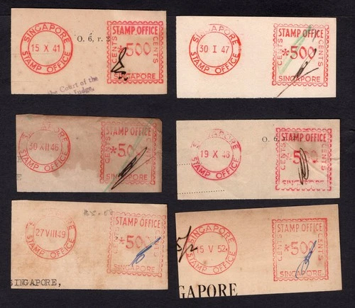 Singapore Stamp Office meter franking - $5 x 6.